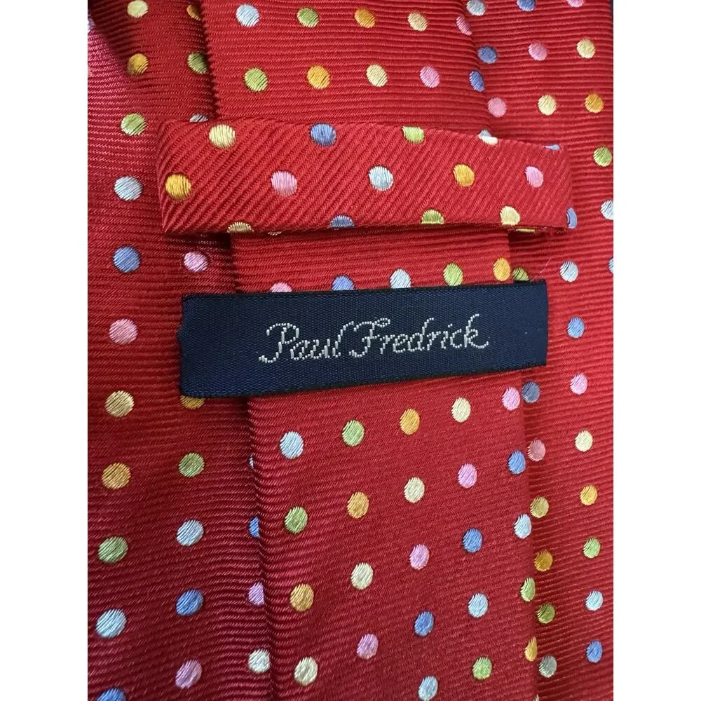 Paul Fredrick Red Silk Tie Multicolor Polka Dot Long Classic Mens Necktie Career
